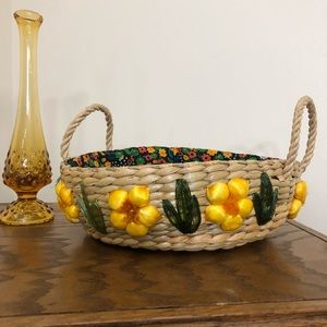 Vintage Floral Wicker Basket